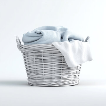 A minimalist laundry basket sits isolated on a crisp white background. This photorealistic 3D render features clean studio lighting, highlighting its sleek texture and modern functional design.