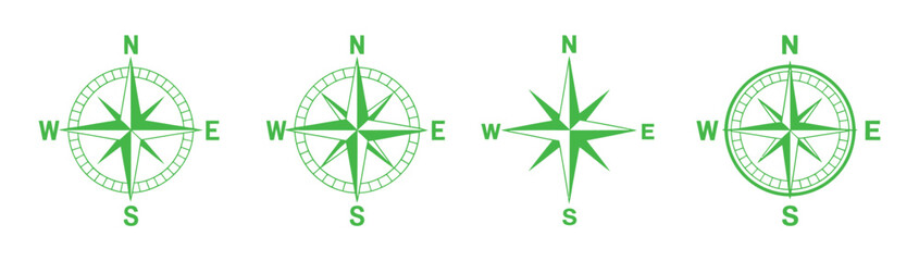 Obraz premium Wind rose compass icon collection featuring directional navigation symbols in vector illustration style.