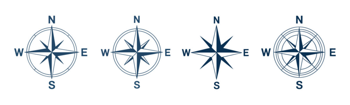 Compass and wind rose icon set for mapping navigation travel and adventure vector illustration use.