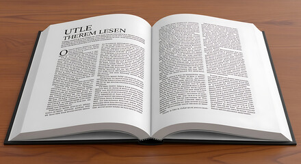 Fototapeta premium Open book with black cover and visible text on transparent background