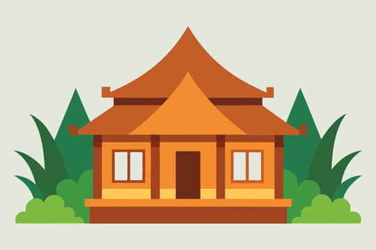 Indonesian Rumah Adat Traditional House Architectural Vector Illustration