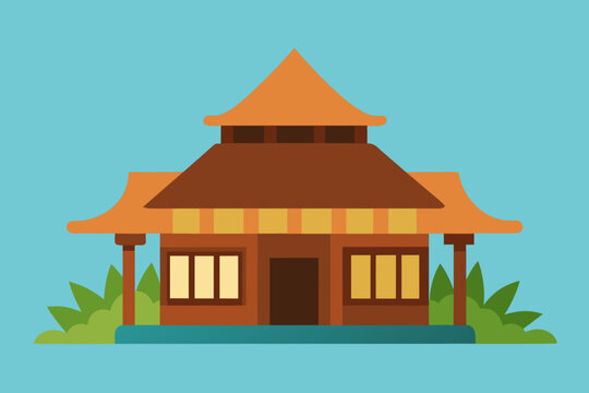 Indonesian Rumah Adat Traditional House Architectural Vector Illustration