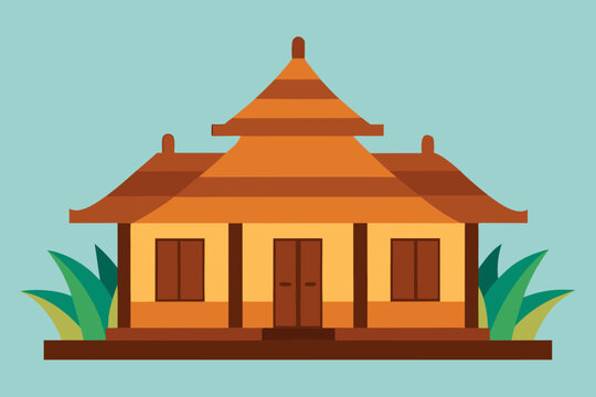 Indonesian Rumah Adat Traditional House Architectural Vector Illustration