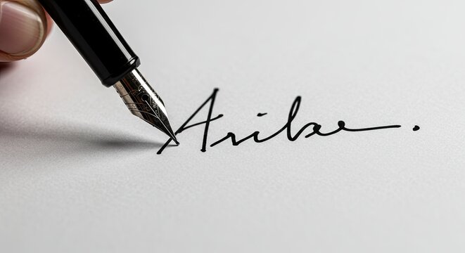 Gros plan d'une signature manuscrite au stylo-plume sur papier blanc