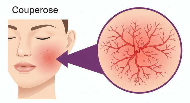 Couperose skin condition medical illustration showing facial redness