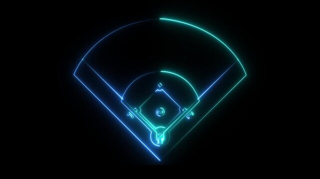 baseball field icon animation on black background .futuristic digital icon video of a high-tech .