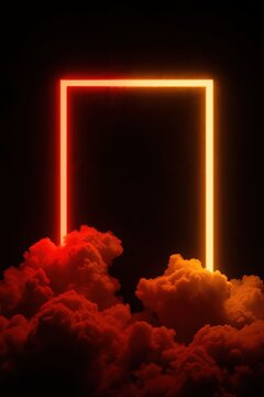 a neon square in the clouds
