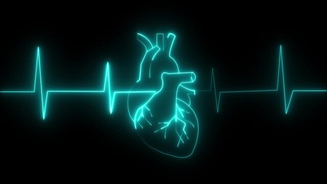 Glowing heart cardiogram line. Electrocardiogram show heart beat line Heart health, cardiology, cardiovascular disease concept heartbeat display screen medical research show sign colorful 4k video