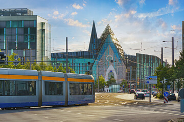 Fototapeta premium City of Leipzig - Germany. A panorama at sunset.