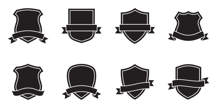 Black shield badge logo collection with ribbon banner