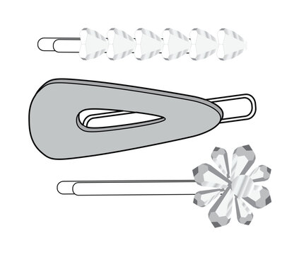 French barrettes technical flat drawing vector mockup illustration.