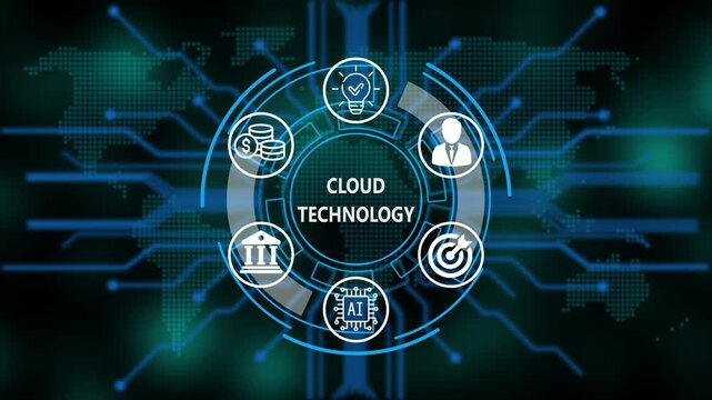  &ldquo;Cloud Technology, Artificial Intelligence, and Global Business Network Technology Concept&rdquo;. Digital circuit board on world background. Representing artificial intelligence, and future technology