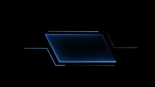 Futuristic neon HUD Head up display interface template with basic geometry line element. Universal Technology Line and frame Video overlay Neon futuristic HUD rectangle frame glowing animation. 