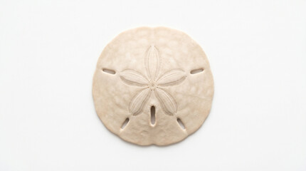Fototapeta premium Flat Lay Sand Dollar Centered on White Surface,