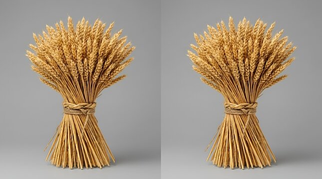 Tied bundle of harvested wheat sheaf isolated for agricultural design.