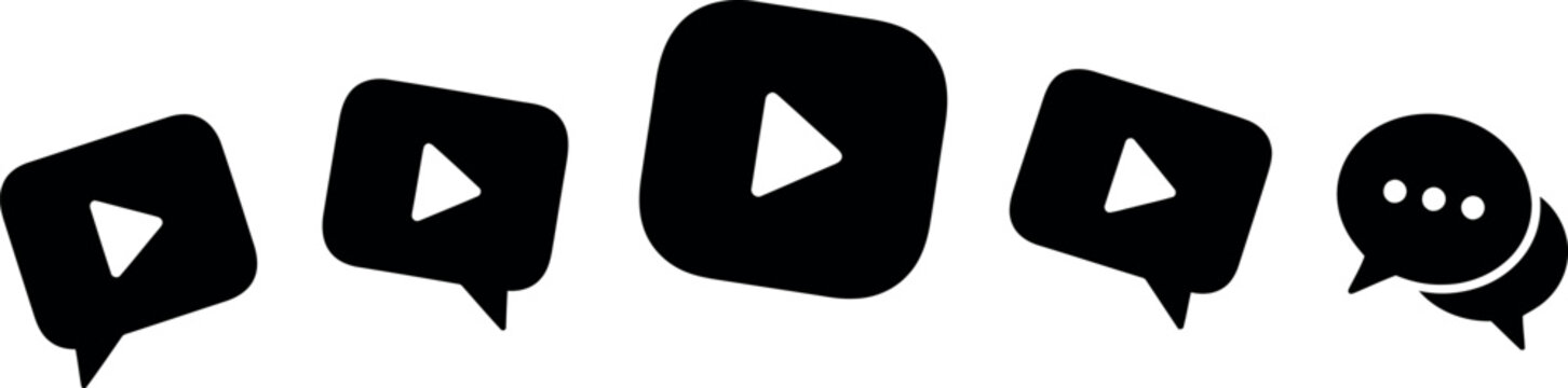 Black play button and chat icons on white background