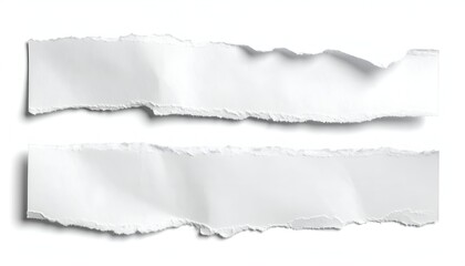 Fototapeta premium Two white paper strips with rough, torn edges, angled slightly