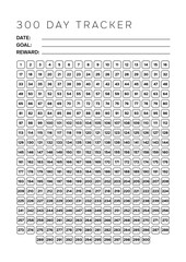Fototapeta premium Modern 300 Day Challenge Tracker Template A4 Minimalist Habit Builder for Business Performance and Personal Growth