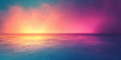 Obraz premium A vibrant rainbow arches over the ocean as a colorful sunset reflects across the water under a beautiful orange and red sky at the horizon