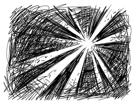 Black scribbled messy lines creating an exploding starburst effect