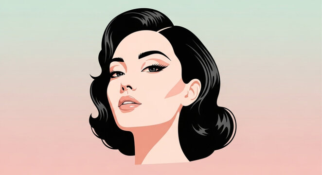 Vintage Woman Portrait Retro Hairstyle Makeup Glamour.