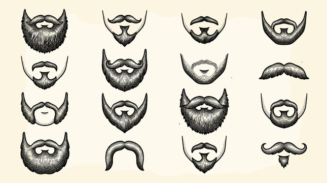 Collection of Hand Drawn Beards and Mustaches Styles