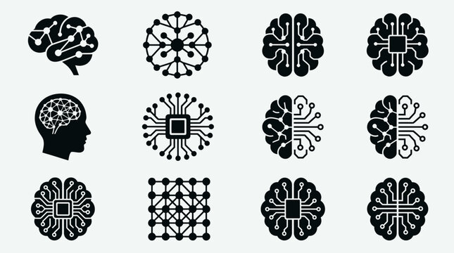 icons depicting brain and circuitry designs, representing artificial intelligence and neural networks.
