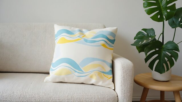 Abstract waves cushion on a sofa