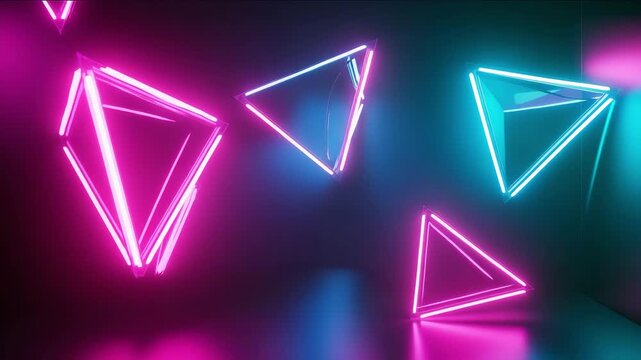 Abstract geometric shapes illuminated with vibrant neon lights in a dark environment. creating a modern artistic atmosphere with dynamic visual appeal