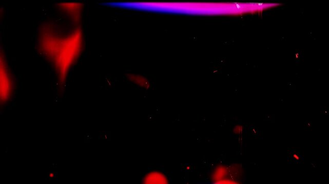 Cinematic red and blue light leaks film damage dust particles overlay background motion graphic loop vintage retro damaged camera lens flare effect abstract glowing neon grunge texture template animat