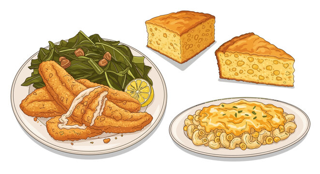 Fried Fish and Side Dishes Plate.