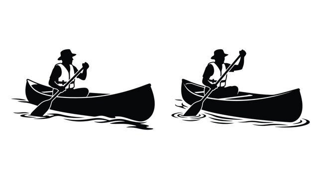 canoe silhouette with paddler silhouette high quality professional detailed modern elegant stylish clean