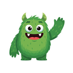 Fototapeta premium Cute Green Monster Waving Hello, Friendly Cartoon Character