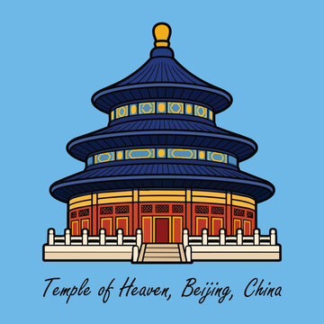 The famous Temple of Heaven in Beijing, China. Featuring traditional imperial Chinese architecture with layered blue rooftops