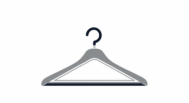 A graphic of a clothes hanger with a question mark above it
