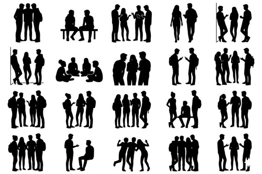 Silhouettes of diverse young adults engaged in social interactions.