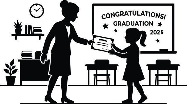 Graduation ceremony silhouette teacher presenting diploma to student 2026
