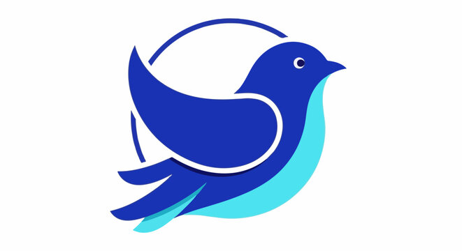 A stylized blue bird with a lighter blue chest, flying within a blue circle