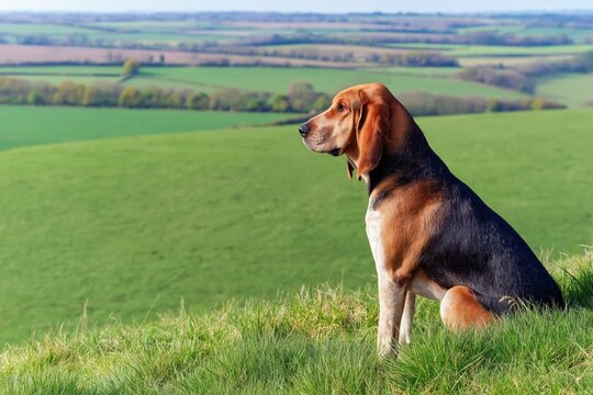 Dog Gazing Over Lush Green Landscape