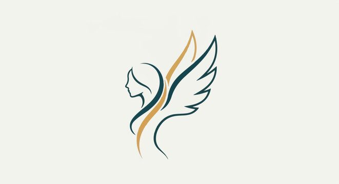 Elegant profile of a winged figure in teal and gold