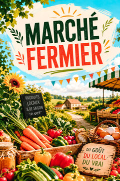 Mod&egrave;le d'affiche avec le texte March&eacute; fermier