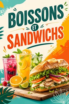 Affiche, panneau, flyer pour Boissons et sandwichs