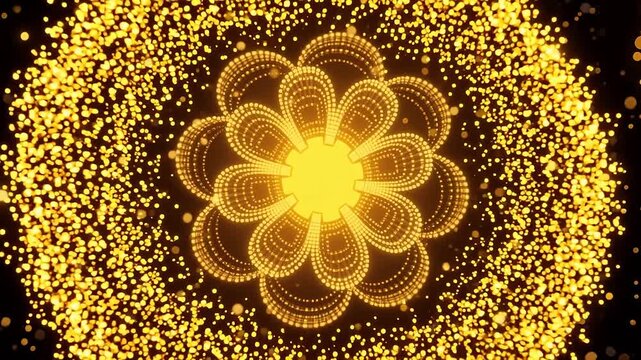 Golden geometric pattern rotating in black space