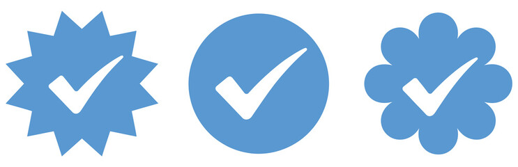 Blue tick verified icon badge representing social media official account approval and authenticity symbol. © MASUD HABIB
