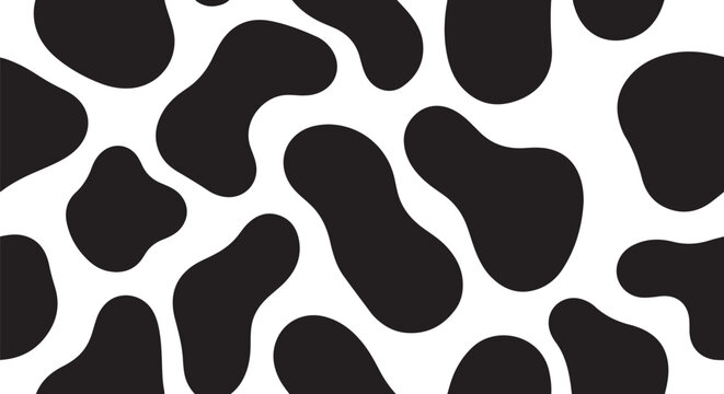 Cow print seamless pattern, black and white animal skin vector