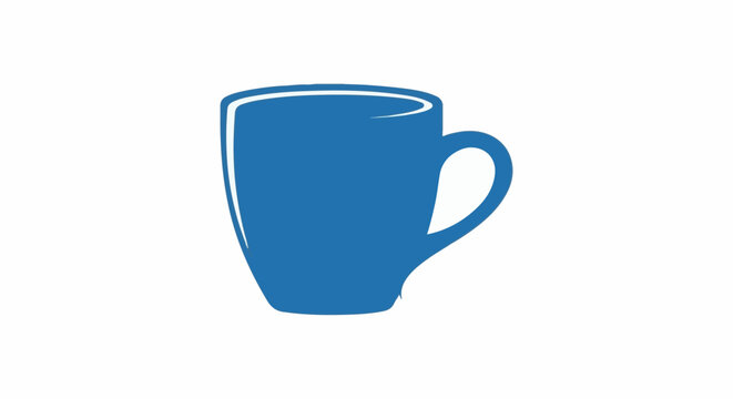 A simple, solid blue graphic of a mug on a white background