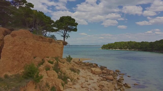 Golden Sand Beach Podbrizi on Vrgada Island, Croatia, Adriatic sea