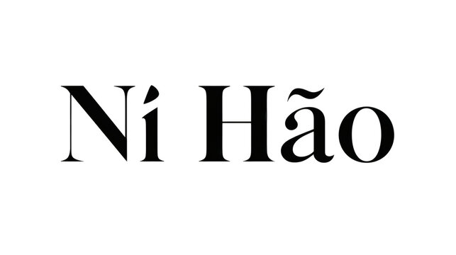 The word "Ni Hao" in modern minimal typography with subtle Asian inspired design, isolated on a white background