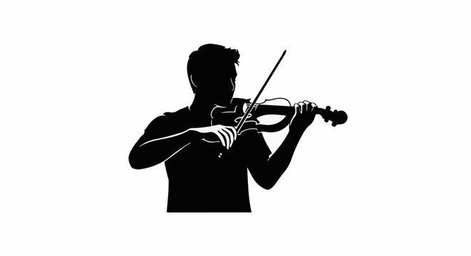 Silhouette of a person playing the violin against a white background
