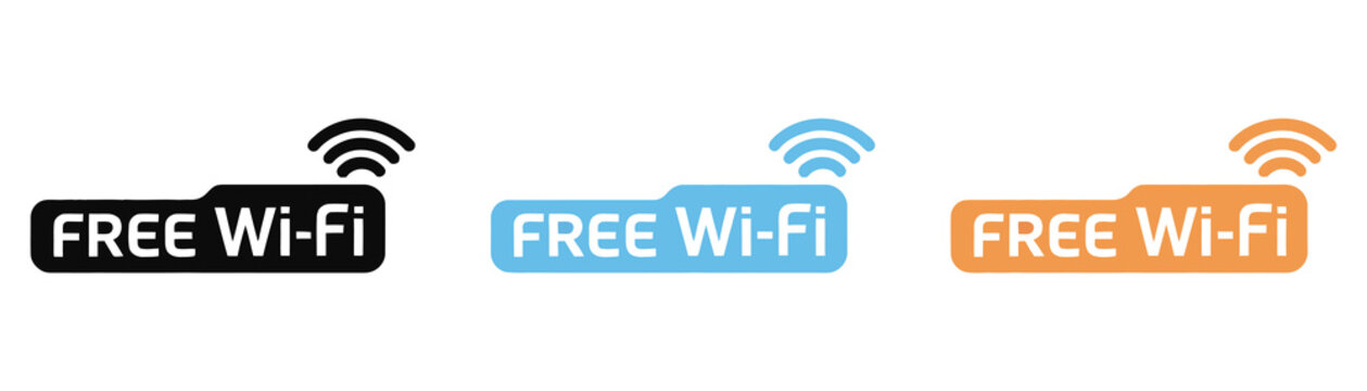 Free hotspot access icon set, seamless browsing and publicconnection symbols, network signal and location-based internet access badge in simple flat vector 
